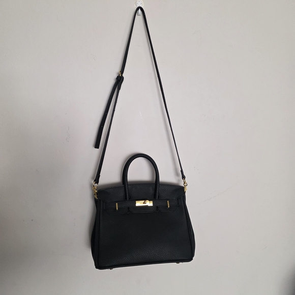 Birkin Style Black Faux Leather Handbag - Picture 11 of 11